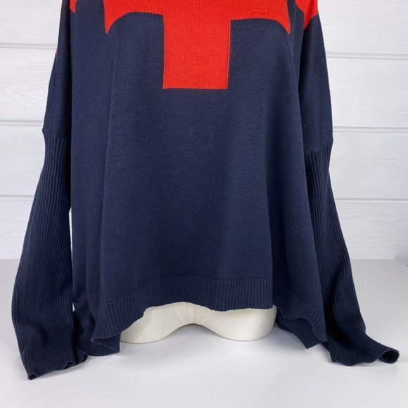 Oversized Color Block Sweater Navy Orange Modern Minimalist Nautical Winter Fall - Picture 4 of 8